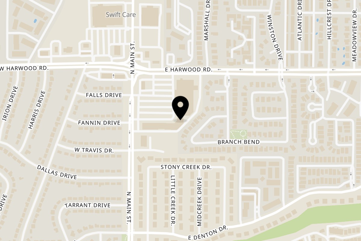 Map showing the location of The Gurkha Bar and Grill on 1060 N Main St #118 in Euless